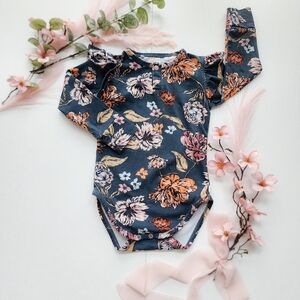 Snuggle Hunny Floral Long Sleeve Bodysuit With Frill - Size 1 - 6-12 Months